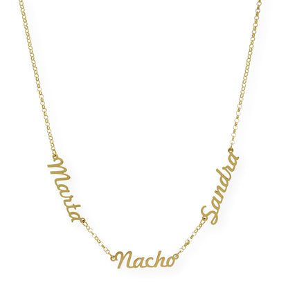 Collar Agatha Tres Nombres en Plata 925 con Baño de Oro 18k