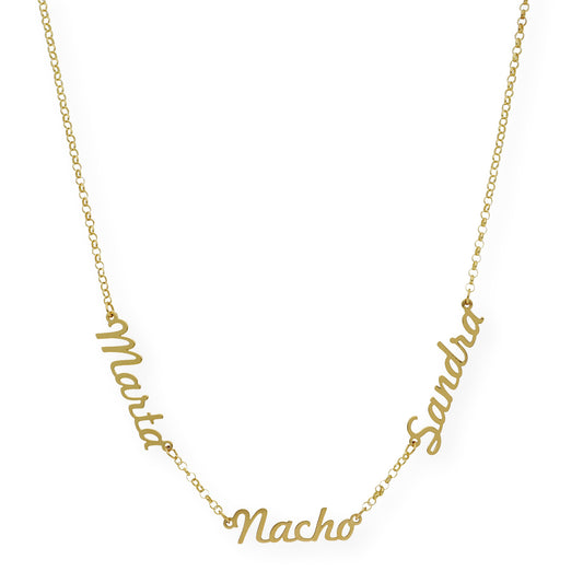 Collar Agatha Tres Nombres en Plata 925 con Baño de Oro 18k