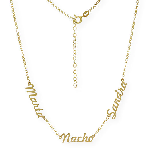 Collar Agatha Tres Nombres en Plata 925 con Baño de Oro 18k