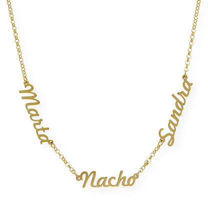 Collar Agatha Tres Nombres en Plata 925 con Baño de Oro 18k