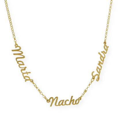 Collar Agatha Tres Nombres en Plata 925 con Baño de Oro 18k