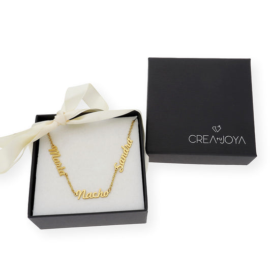Collar Agatha Tres Nombres en Plata 925 con Baño de Oro 18k