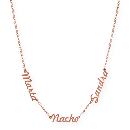 Collar Agatha Tres Nombres en Plata 925 con Baño de Oro 18k
