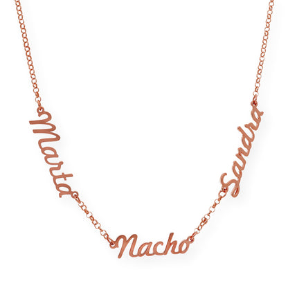 Collar Agatha Tres Nombres en Plata 925 con Baño de Oro 18k