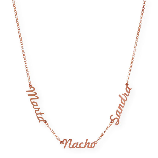 Collar Agatha Tres Nombres en Plata 925 con Baño de Oro Rosa 18k