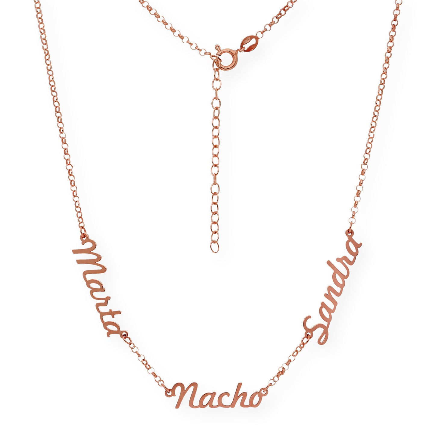 Collar Agatha Tres Nombres en Plata 925 con Baño de Oro Rosa 18k