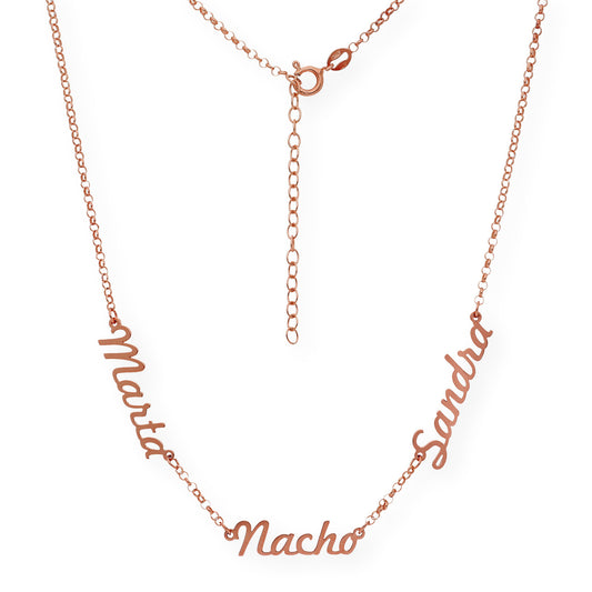 Collar Agatha Tres Nombres en Plata 925 con Baño de Oro Rosa 18k