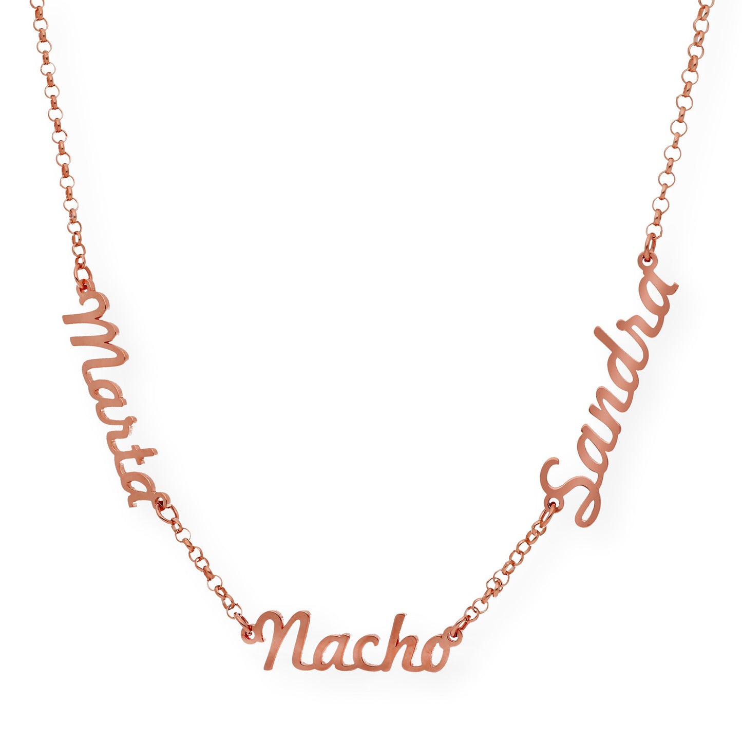 Collar Agatha Tres Nombres en Plata 925 con Baño de Oro Rosa 18k