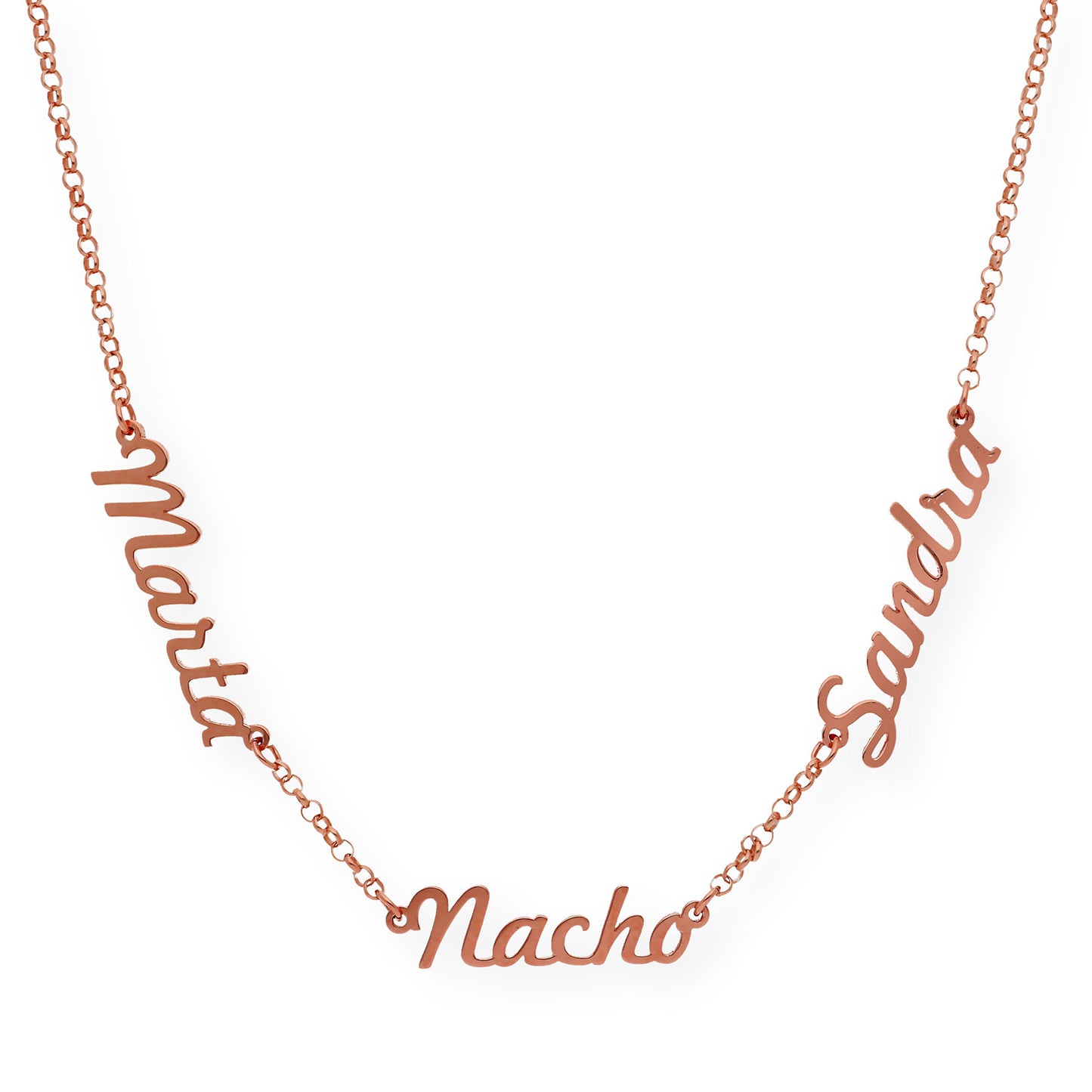 Collar Agatha Tres Nombres en Plata 925 con Baño de Oro Rosa 18k