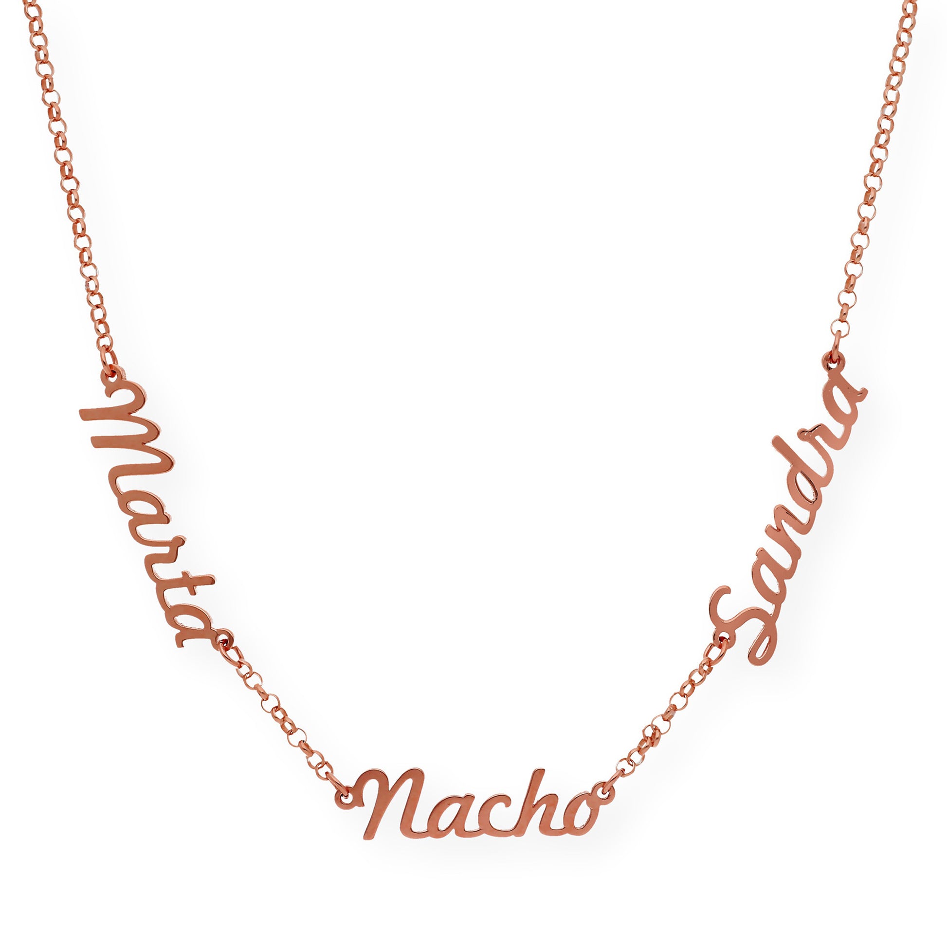 Collar Agatha Tres Nombres en Plata 925 con Baño de Oro Rosa 18k