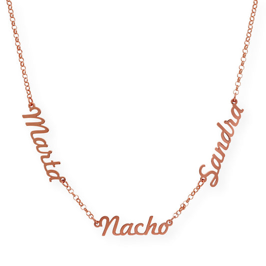 Collar Agatha Tres Nombres en Plata 925 con Baño de Oro Rosa 18k