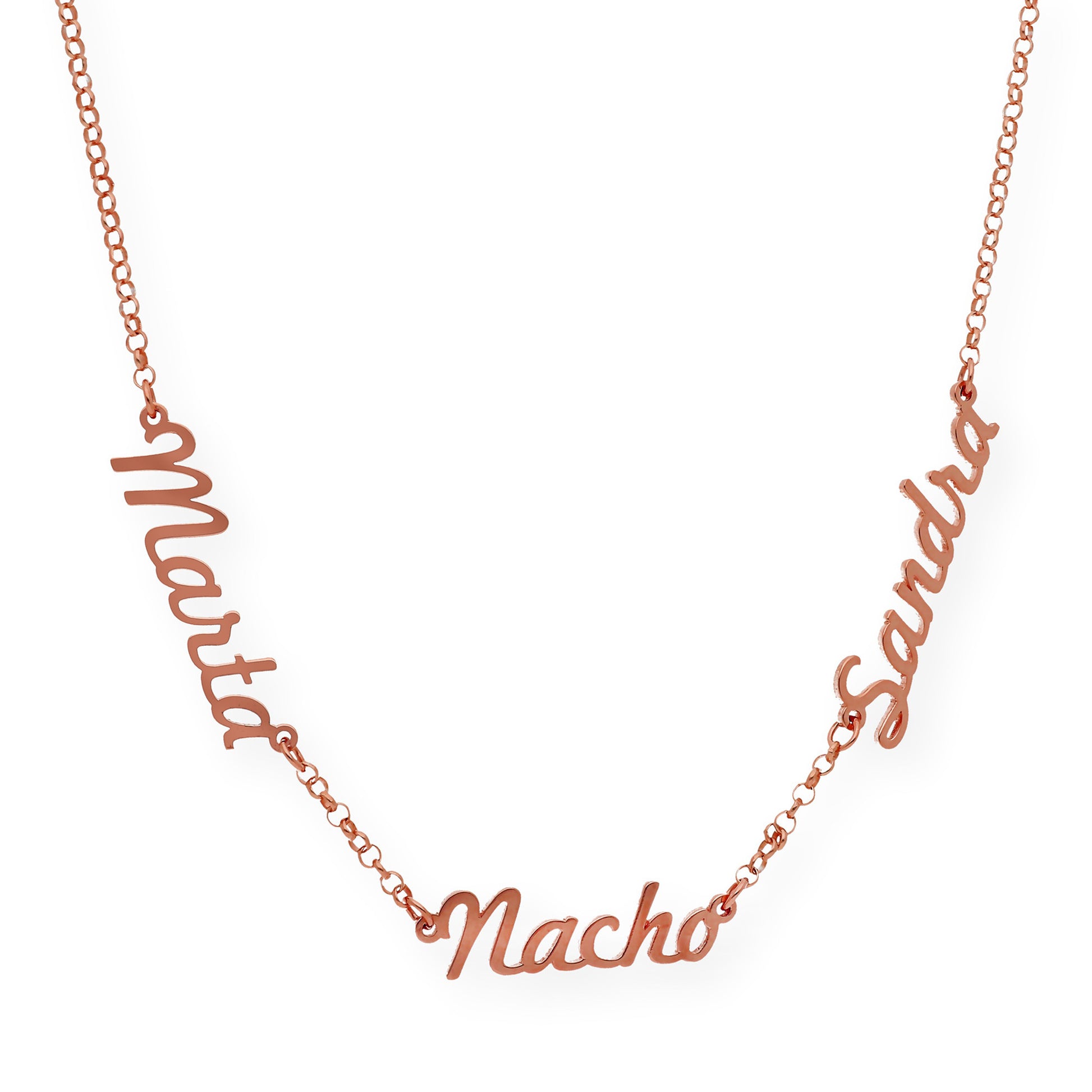 Collar Agatha Tres Nombres en Plata 925 con Baño de Oro Rosa 18k