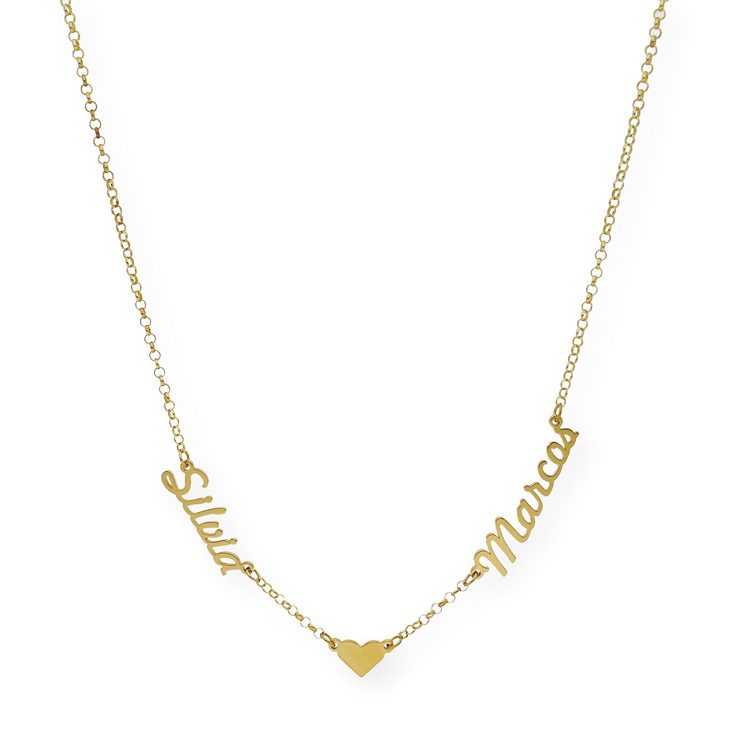 Collar Ina Corazón con Nombres en Plata 925 con Baño de Oro 18k