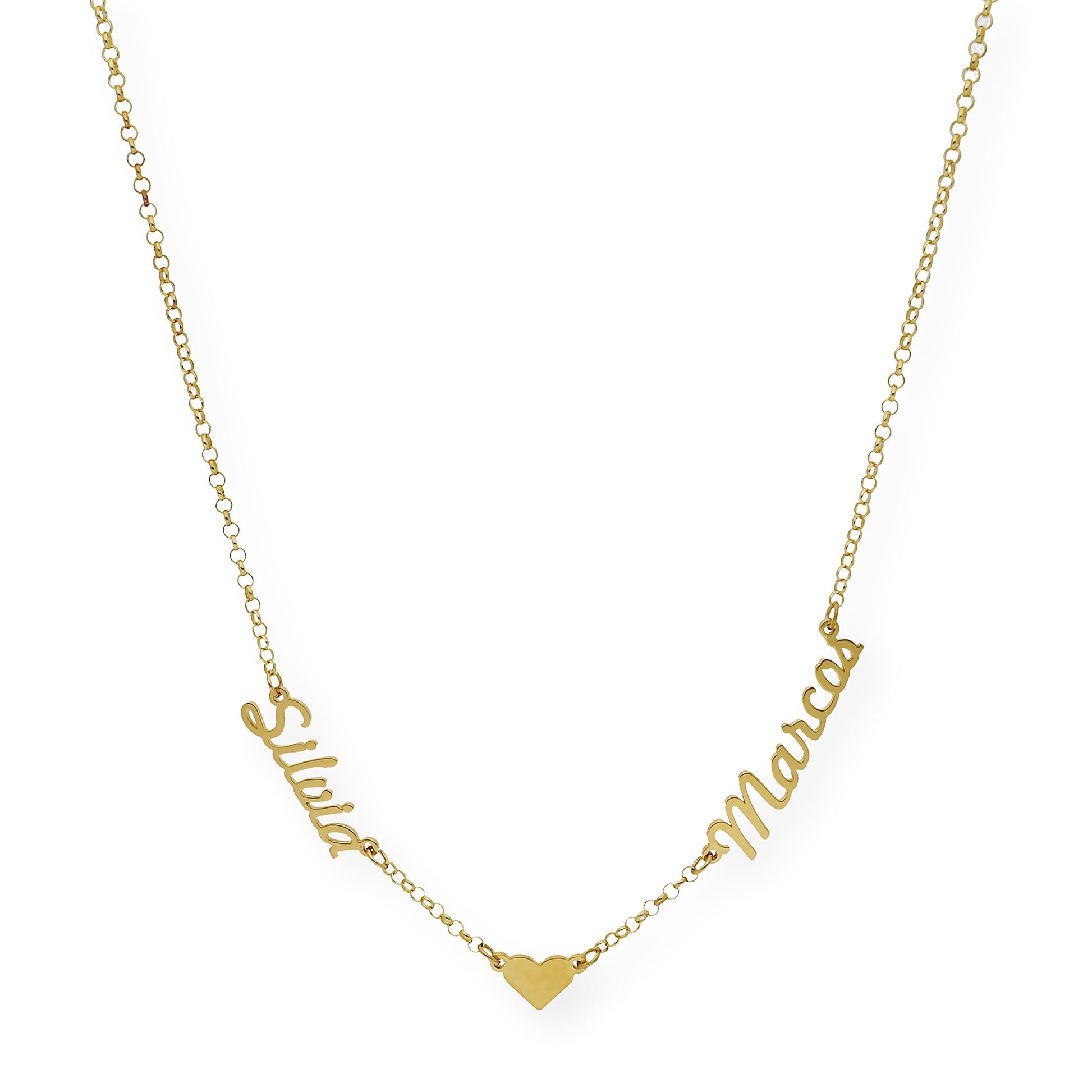 Collar Ina Corazón con Nombres en Plata 925 con Baño de Oro 18k