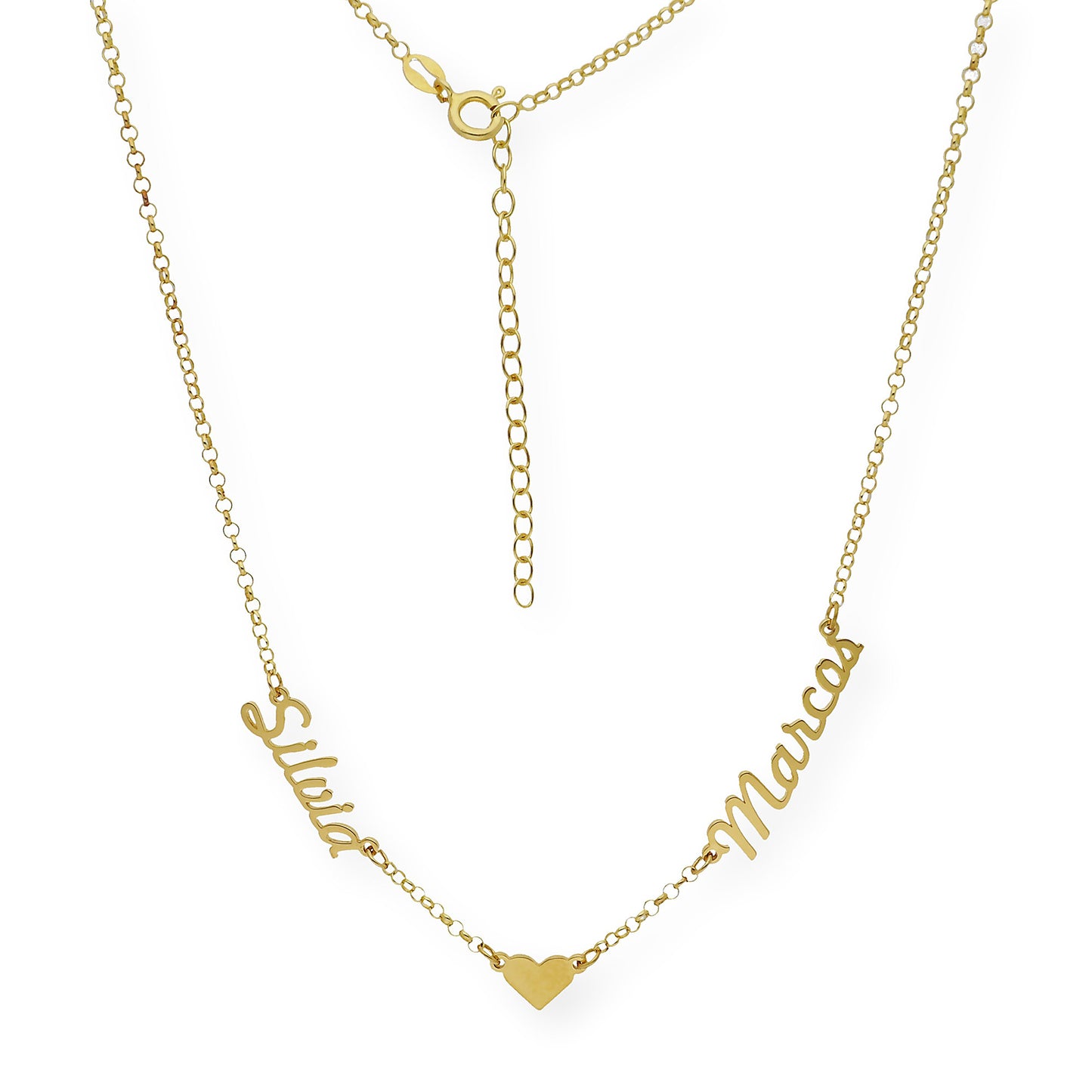 Collar Ina Corazón con Nombres en Plata 925 con Baño de Oro 18k