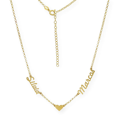 Collar Ina Corazón con Nombres en Plata 925 con Baño de Oro 18k