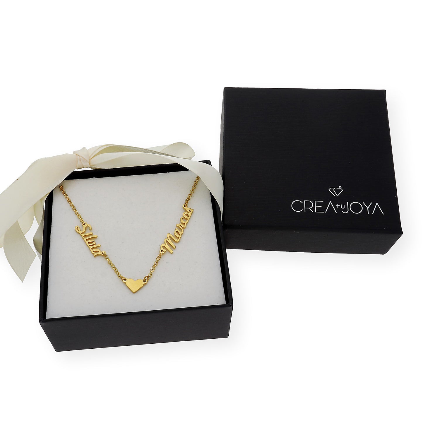 Collar Ina Corazón con Nombres en Plata 925 con Baño de Oro 18k