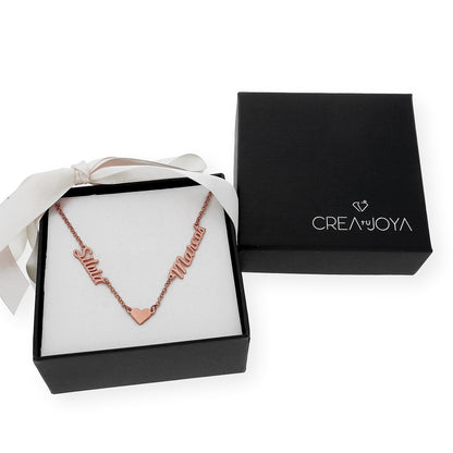 Collar Ina Corazón con Nombres en Plata 925 con Baño de Oro 18k