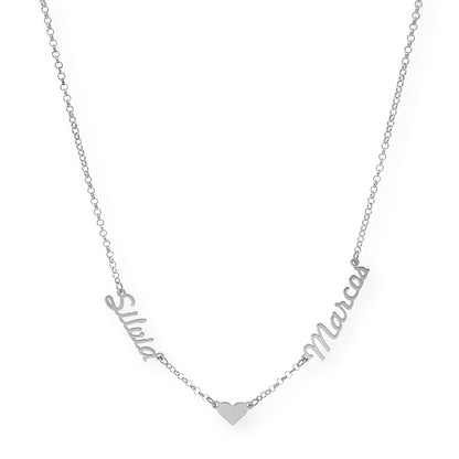 Collar Ina Corazón con Nombres en Plata 925 con Baño de Oro 18k