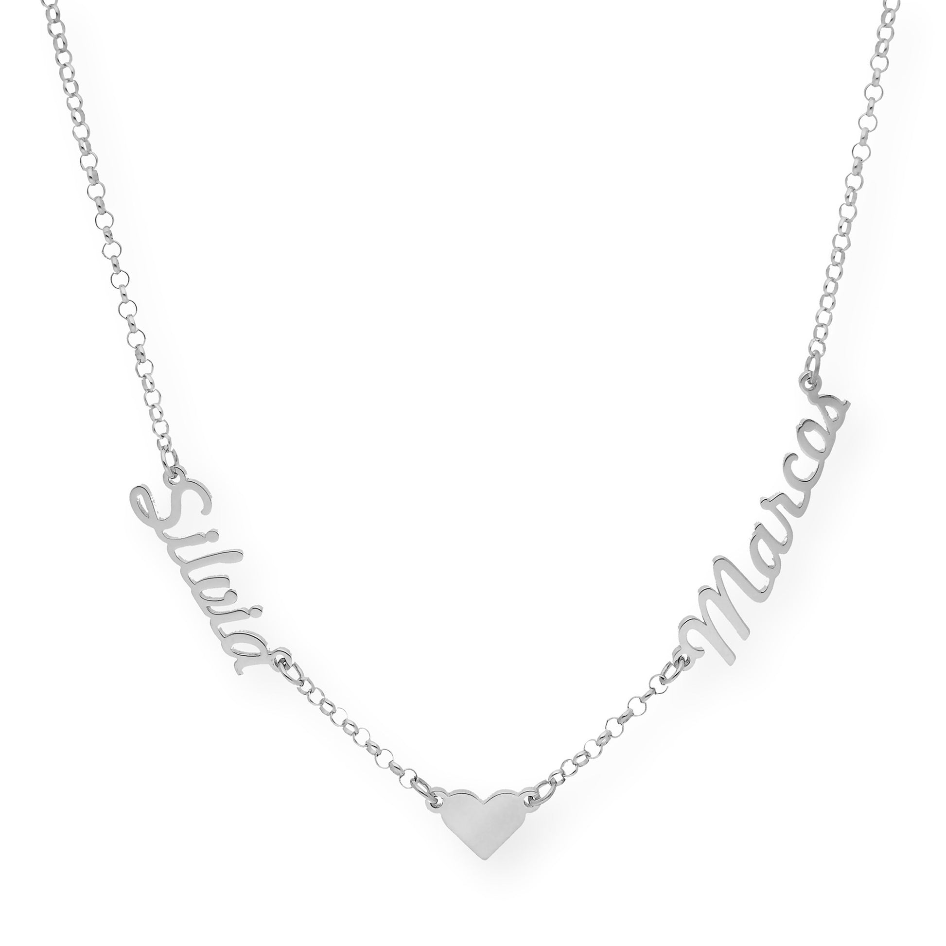 Collar Ina Corazón con Nombres en Plata 925 con Baño de Oro 18k