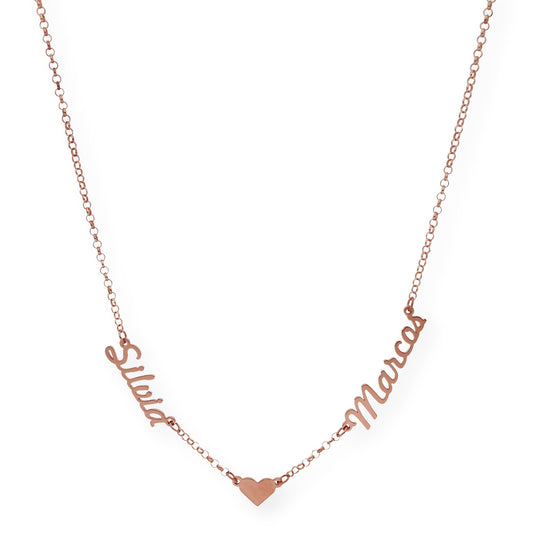 Collar Ina Corazón con Nombres en Plata 925 con Baño de Oro Rosa 18k
