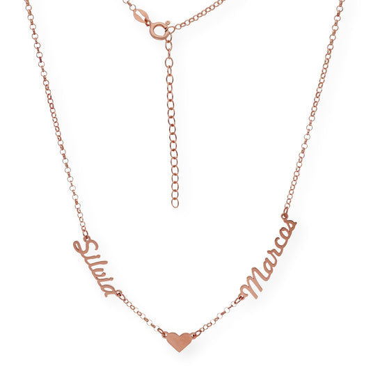 Collar Ina Corazón con Nombres en Plata 925 con Baño de Oro Rosa 18k