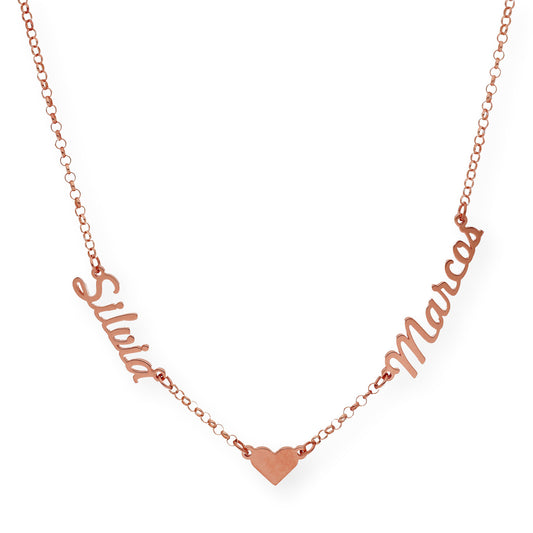 Collar Ina Corazón con Nombres en Plata 925 con Baño de Oro Rosa 18k