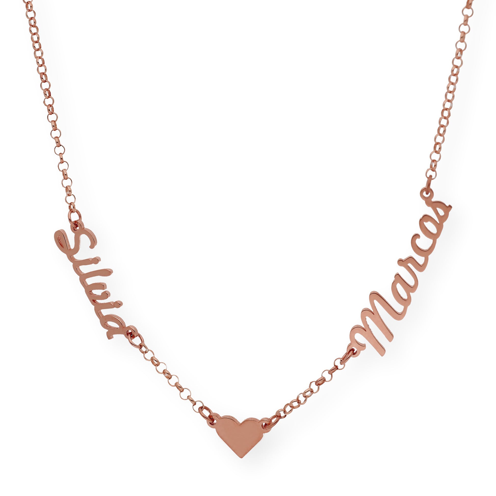 Collar Ina Corazón con Nombres en Plata 925 con Baño de Oro Rosa 18k