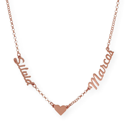 Collar Ina Corazón con Nombres en Plata 925 con Baño de Oro Rosa 18k