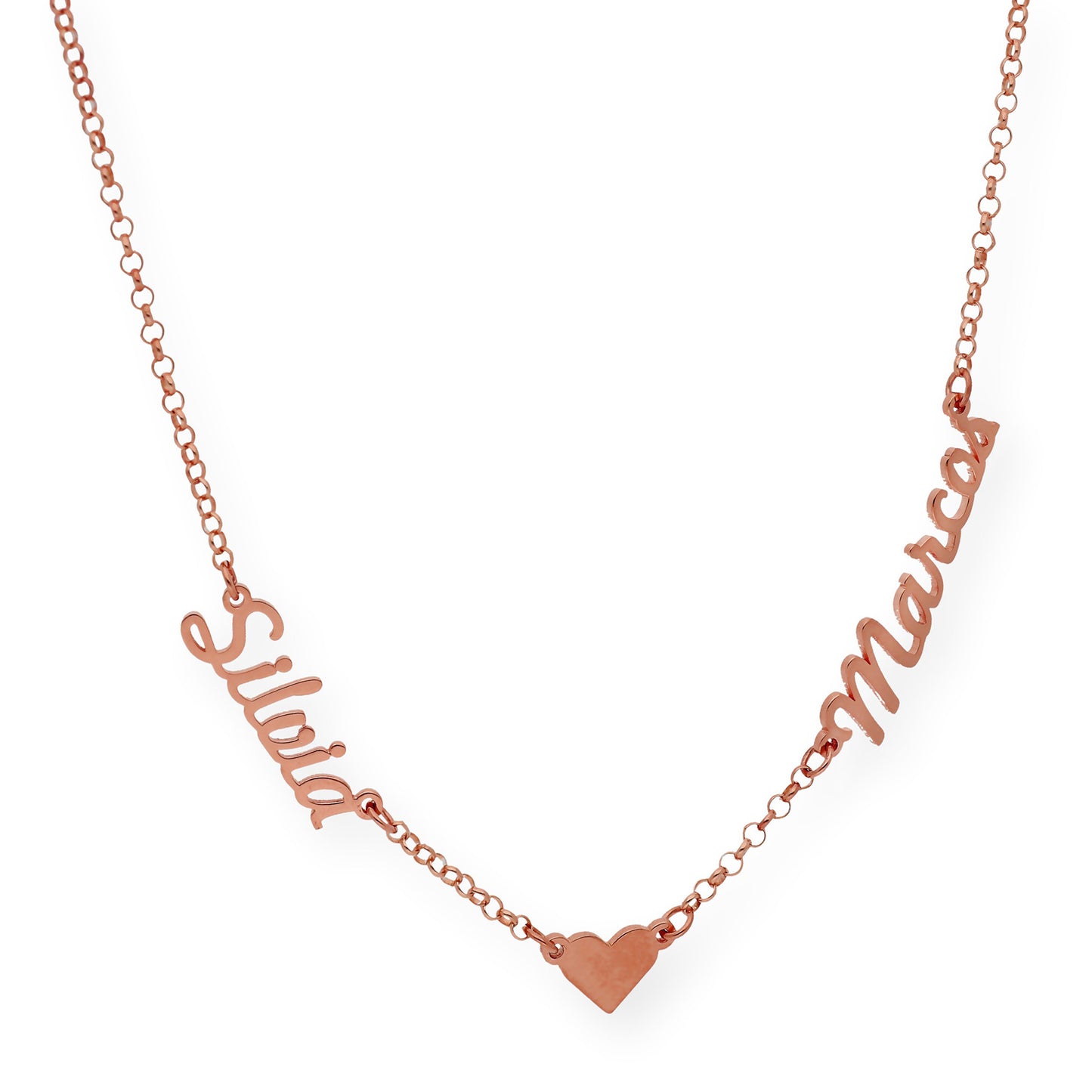 Collar Ina Corazón con Nombres en Plata 925 con Baño de Oro Rosa 18k
