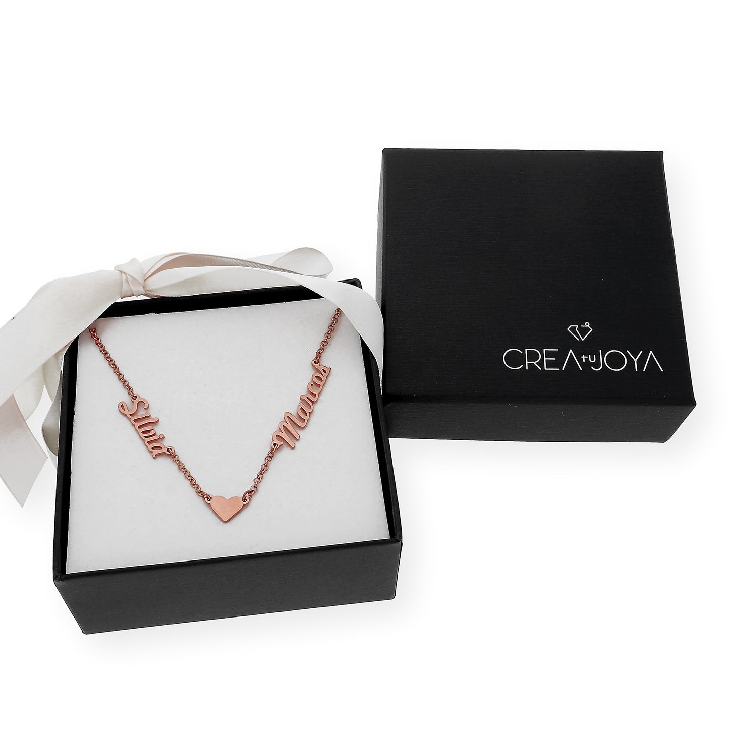 Collar Ina Corazón con Nombres en Plata 925 con Baño de Oro Rosa 18k