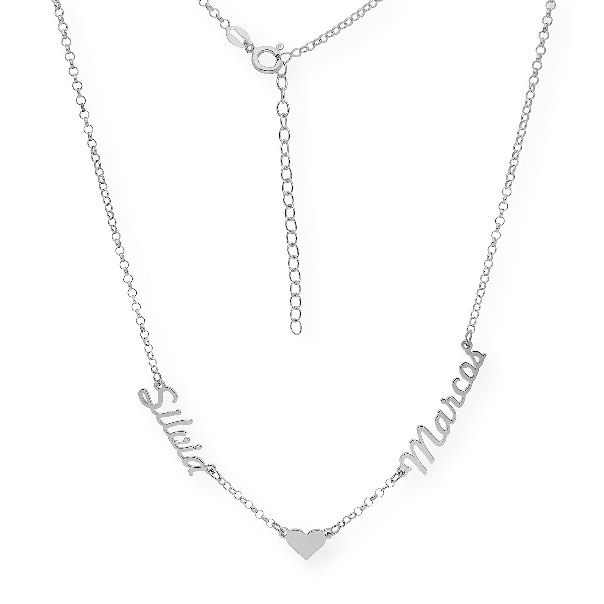 Collar Ina Corazón con Nombres en Plata 925 con Baño de Oro Rosa 18k