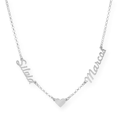 Collar Ina Corazón con Nombres en Plata 925 con Baño de Oro Rosa 18k