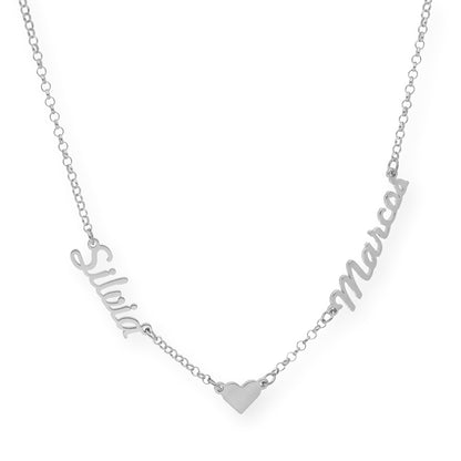 Collar Ina Corazón con Nombres en Plata 925 con Baño de Oro Rosa 18k