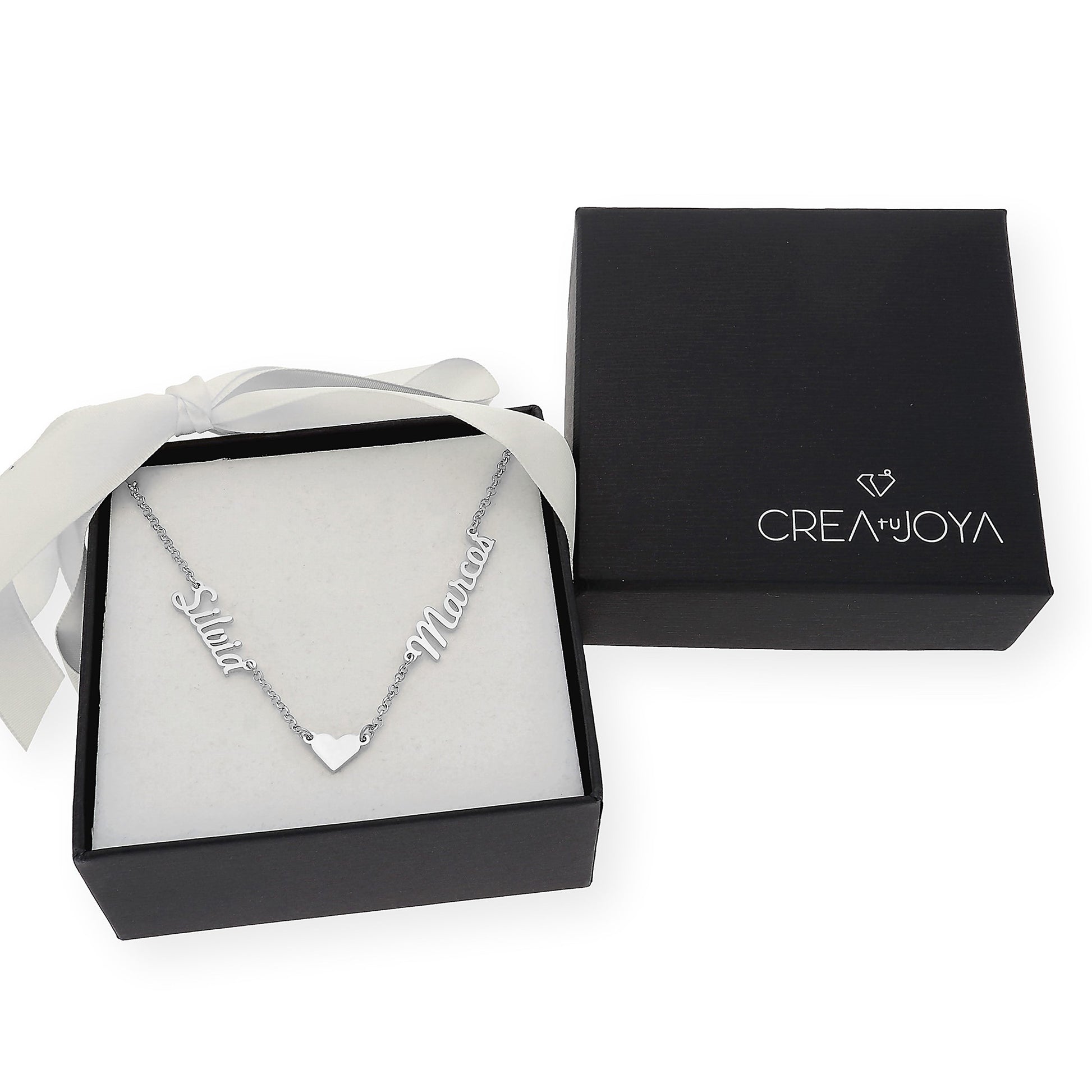 Collar Ina Corazón con Nombres en Plata 925 con Baño de Oro Rosa 18k