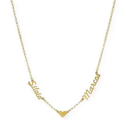 Collar Ina Corazón con Nombres en Plata 925 con Baño de Oro Rosa 18k