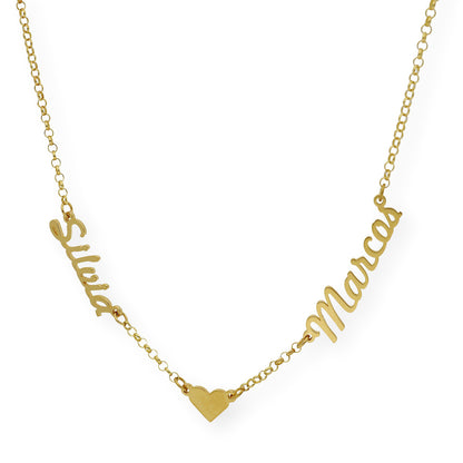 Collar Ina Corazón con Nombres en Plata 925 con Baño de Oro Rosa 18k