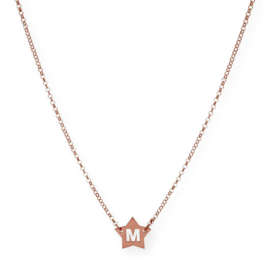 Colgante Astrid Estrella con Inicial Calada en Plata 925 y Baño de Oro Rosa 18k