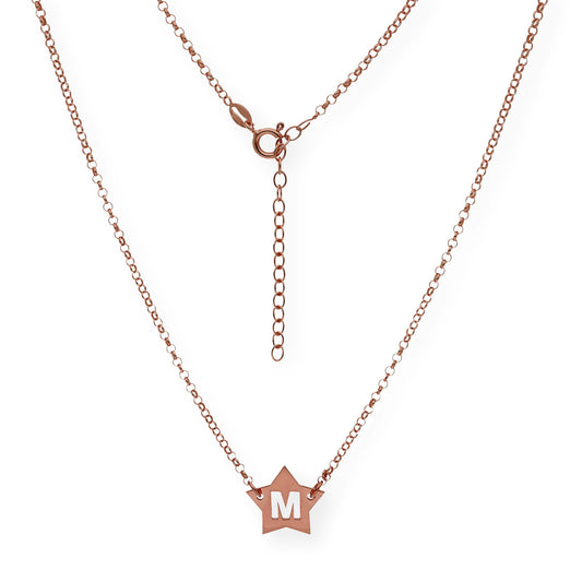 Colgante Astrid Estrella con Inicial Calada en Plata 925 y Baño de Oro Rosa 18k