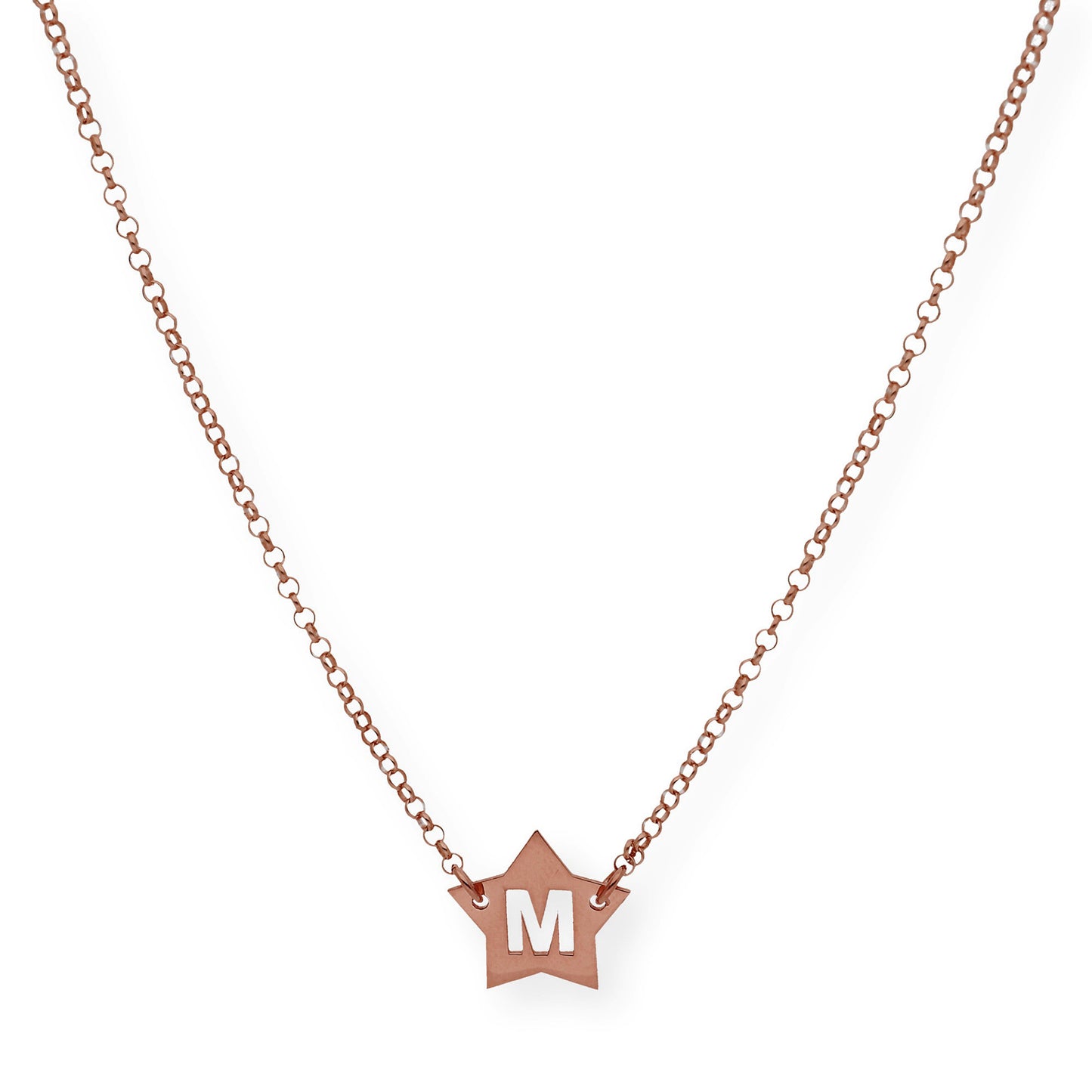 Colgante Astrid Estrella con Inicial Calada en Plata 925 y Baño de Oro Rosa 18k
