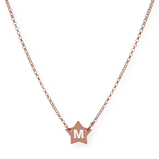 Colgante Astrid Estrella con Inicial Calada en Plata 925 y Baño de Oro Rosa 18k