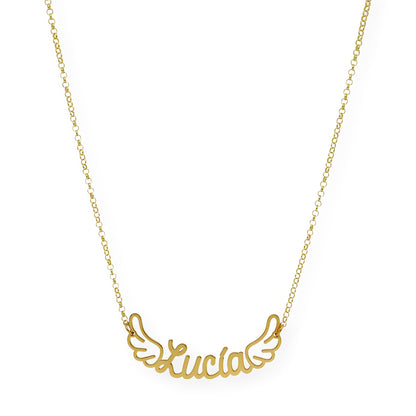Colgante Hermes Nombre con Alas en Plata 925 con Baño de Oro 18k