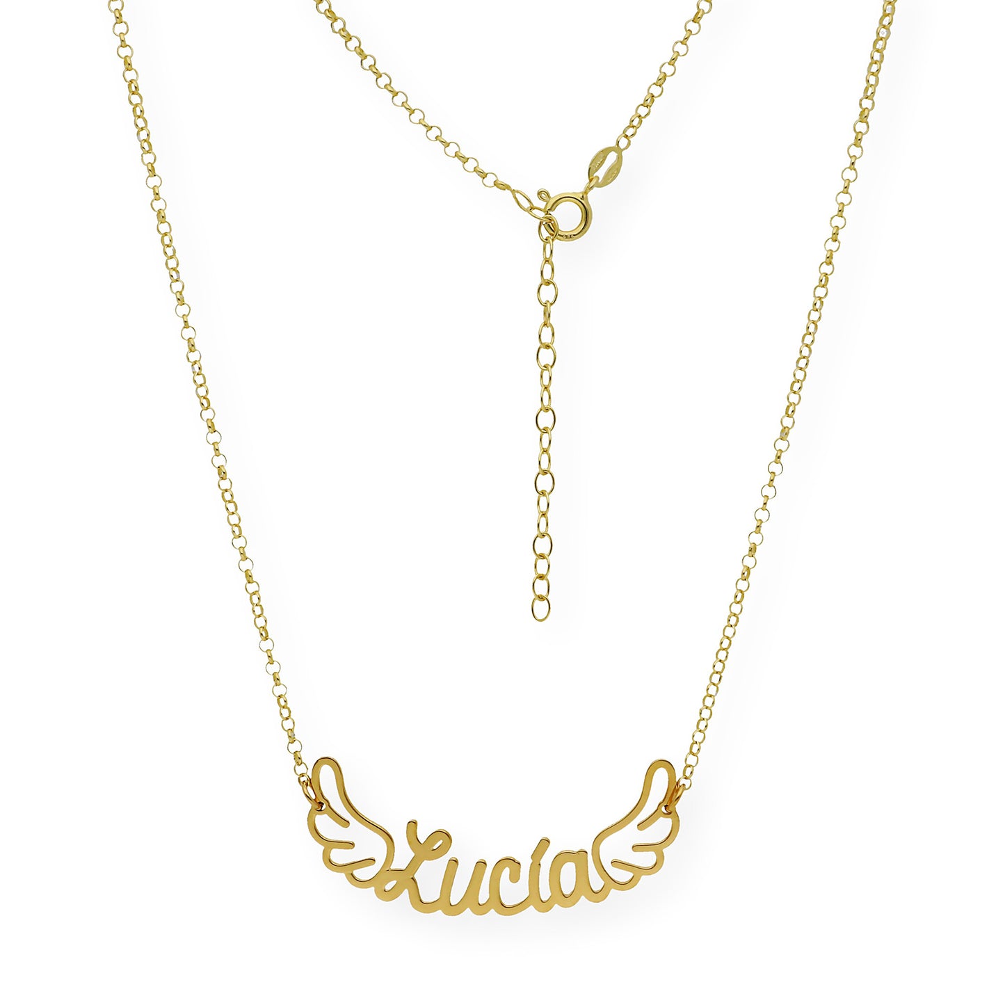 Colgante Hermes Nombre con Alas en Plata 925 con Baño de Oro 18k