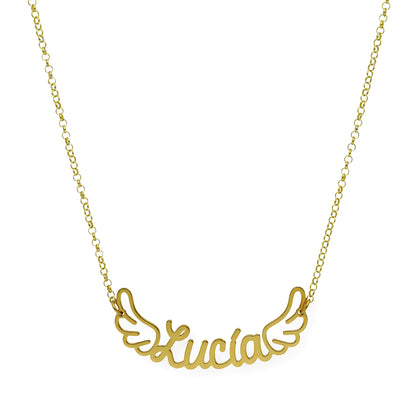 Colgante Hermes Nombre con Alas en Plata 925 con Baño de Oro 18k