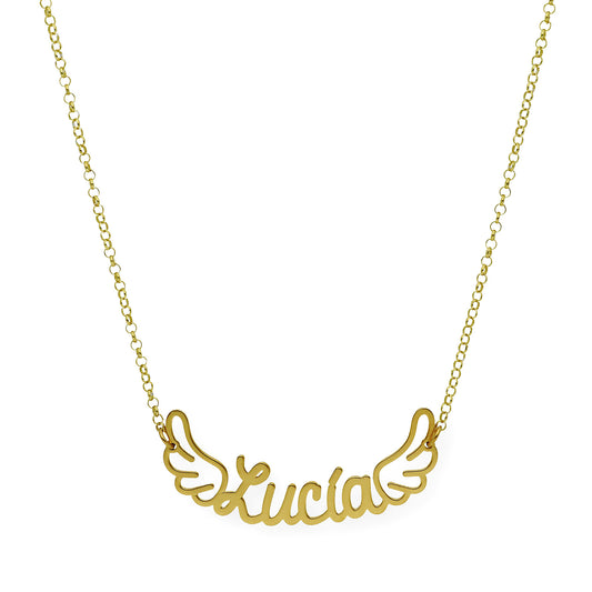 Colgante Hermes Nombre con Alas en Plata 925 con Baño de Oro 18k