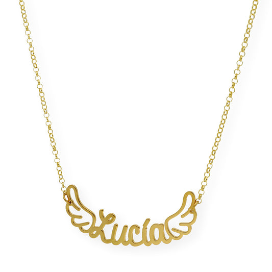 Colgante Hermes Nombre con Alas en Plata 925 con Baño de Oro 18k