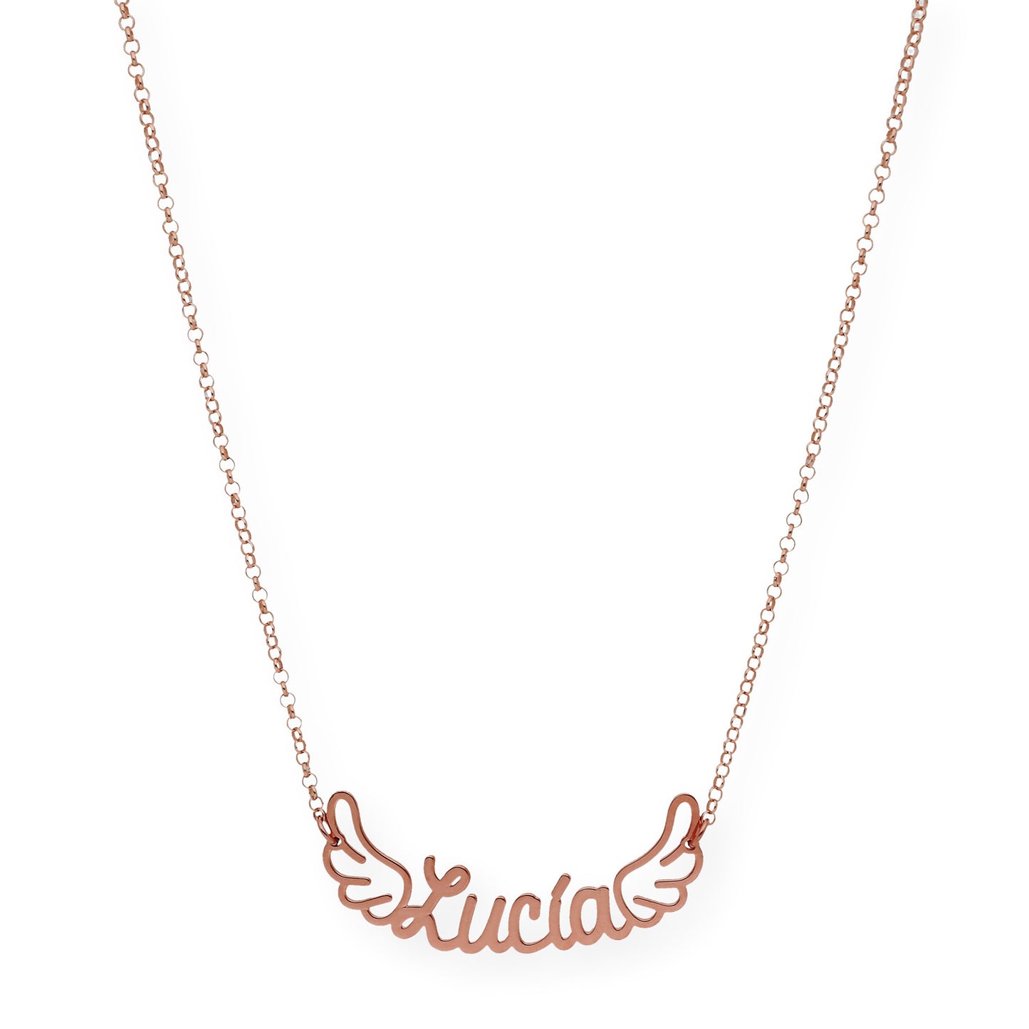 Colgante Hermes Nombre con Alas en Plata 925 con Baño de Oro Rosa 18k