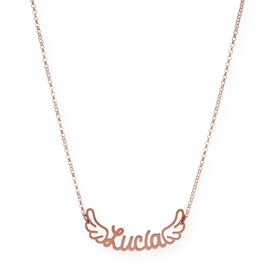Colgante Hermes Nombre con Alas en Plata 925 con Baño de Oro Rosa 18k
