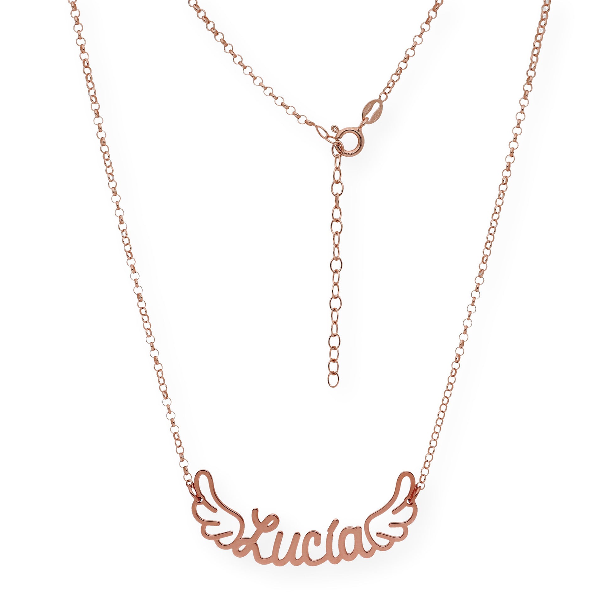 Colgante Hermes Nombre con Alas en Plata 925 con Baño de Oro Rosa 18k
