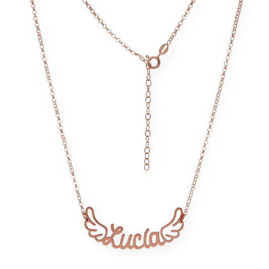 Colgante Hermes Nombre con Alas en Plata 925 con Baño de Oro Rosa 18k